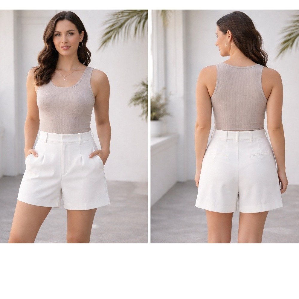 Zara High Waisted Tailored Shorts Womens Medium White Minimalist Clean Summer